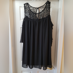 Want and Need Black w/ Lace Cold Shoylder‎ Long Sleeve Lined Dress l, Sz XXL